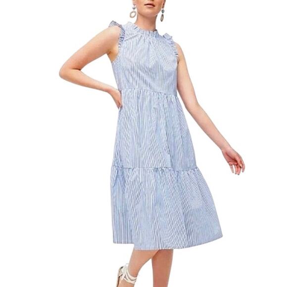 J. Crew Dresses & Skirts - J. CREW Tiered Flounce Searsucker Blue & White Stripe Sleeveless Dress